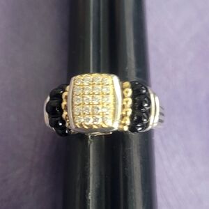 LAGOS Caviar 18K Gold Sterling Silver Diamond & Carved Onyx Ring